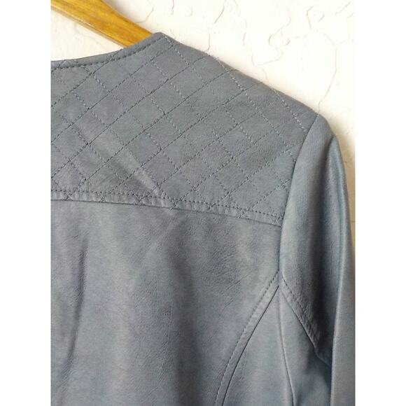 Alfani Blue Motto Jacket Faux Leather Mid Length Zip Pockets Women size 0X (12) - Picture 7 of 10
